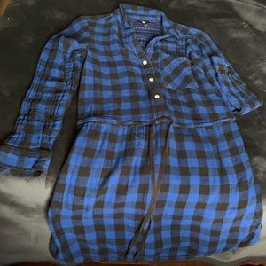 Gap blue buffalo plaid flannel shirtdress sz L